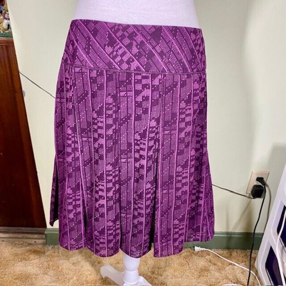 Kenneth Cole New York Y2K Women Sz 4 Purple Geometric Pleated Lined Skater Skirt